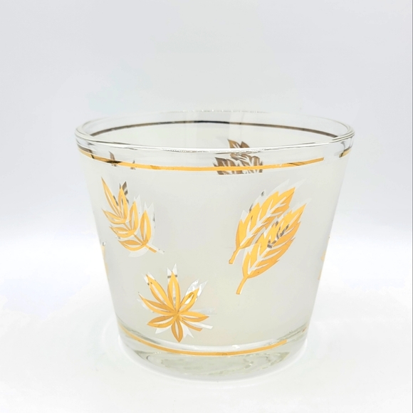 Libbey Starlight Golden Foliage Ice Bucket Metal Carrier Mid-Century Modern Vtg - Picture 11 of 16